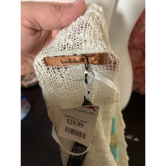 Belldini Large Teal Gold White Cardigan NWT - Picture 2 of 5